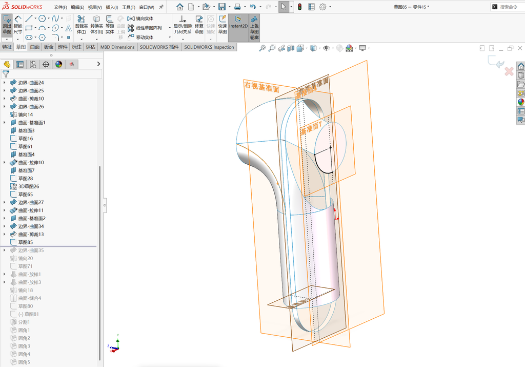 Solidworks温控枪曲面建模-五边面如何生成 操作步骤图 44