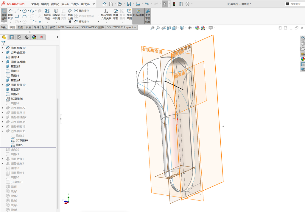 Solidworks温控枪曲面建模-五边面如何生成 操作步骤图 45