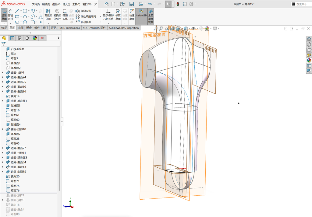 Solidworks温控枪曲面建模-五边面如何生成 操作步骤图 50
